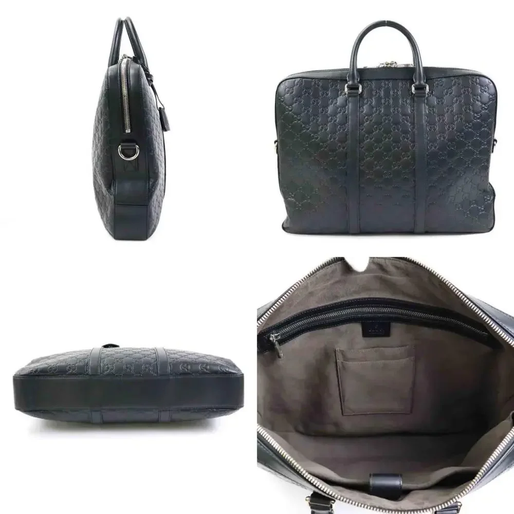 Gucci Embossed Black Leather Briefcase